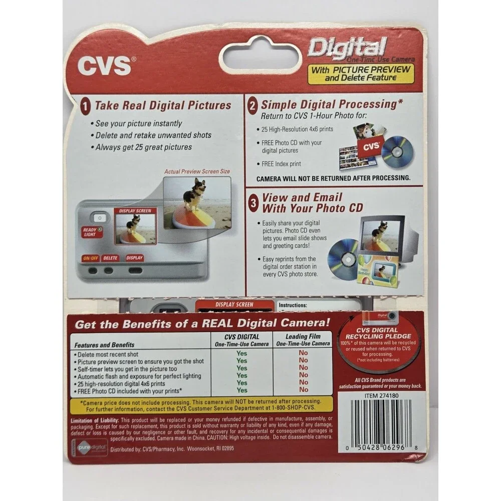 Vtg CVS Digital One-Time-Use Camera Digital Tech 25 pics Sealed New old stock